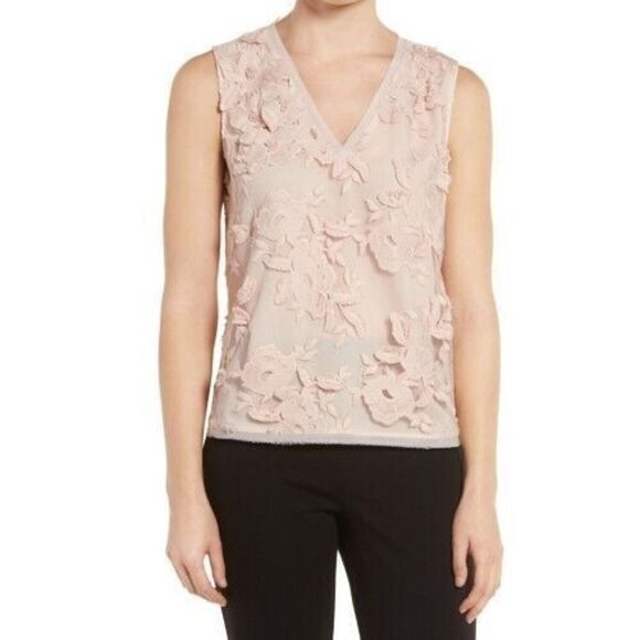 T Tahari FD189506 Women Sz L Pink Harla Lace Embellished Sleeveless Blouse - Picture 13 of 13